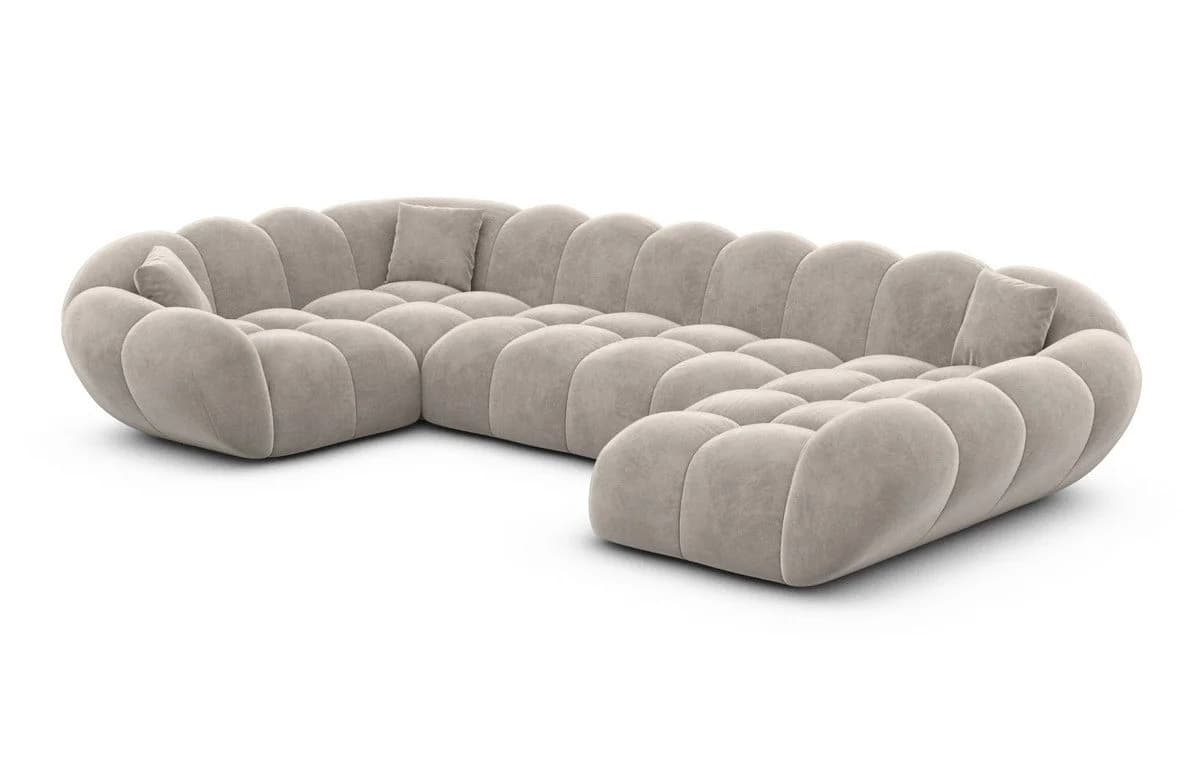 Sofa Dreams Maleron U-Form Stoffsofa Samt Sand 6-Sitzer