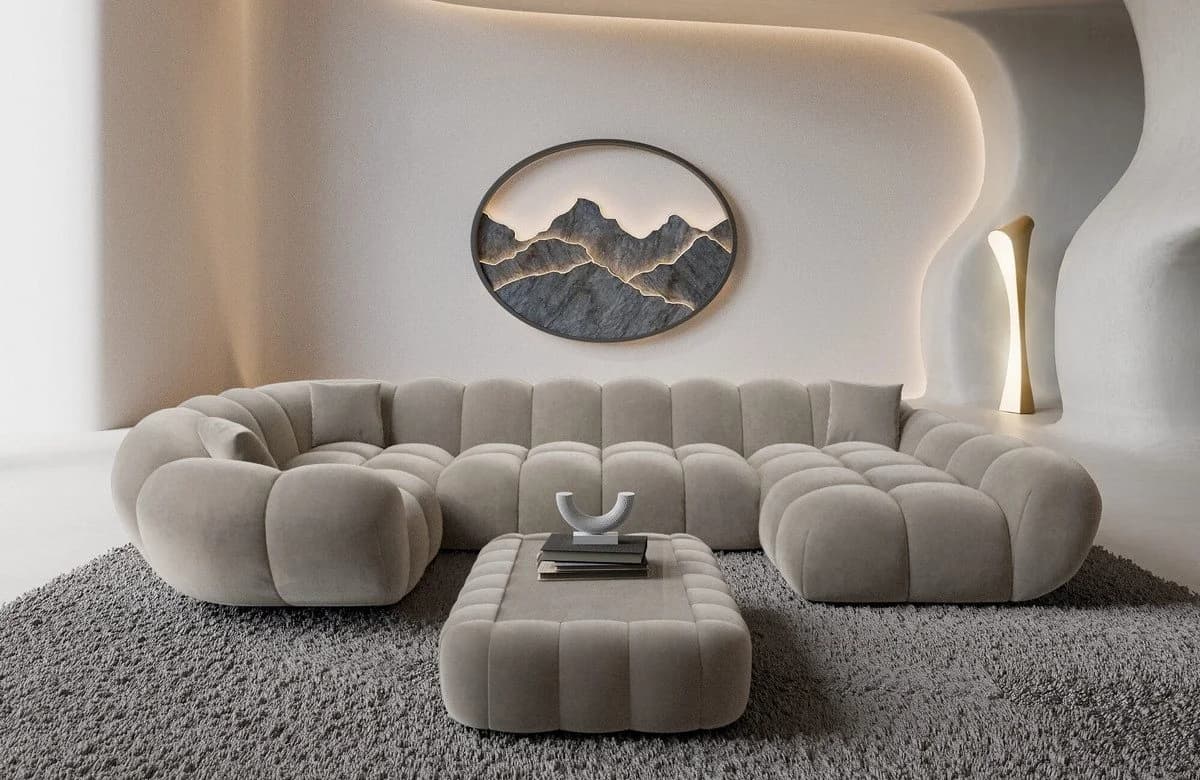 Sofa Dreams Maleron U-Form Stoffsofa Samt Sand 6-Sitzer - Bild 2