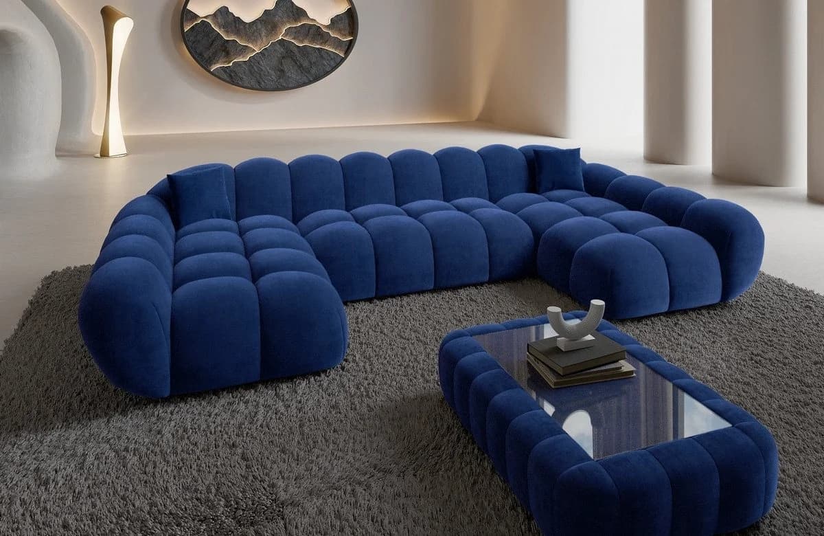 Sofa Dreams Maleron U-Form Studio 6-Sitzer Sofa Samt Dunkelblau - Bild 2