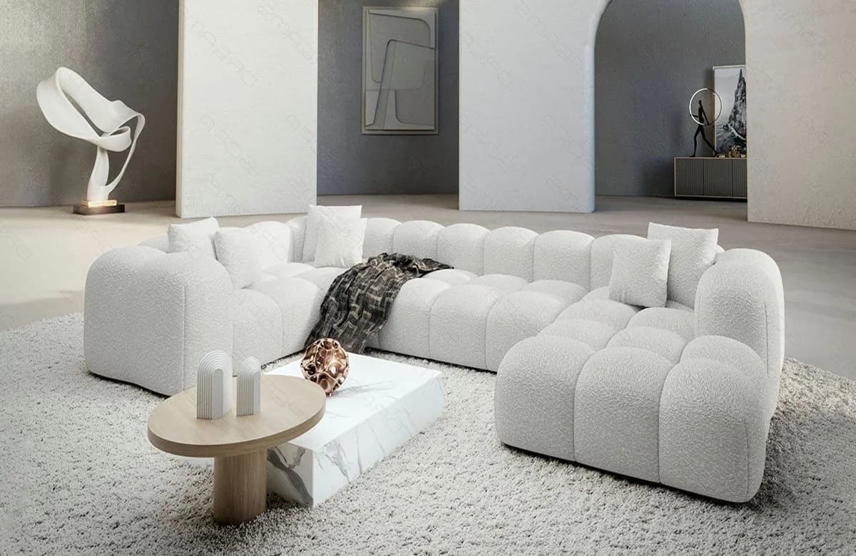 Sofa Dreams Formentera U-Form Sofa 6-Sitzer mit Ottomane Bouclé Weiß - Bild 2