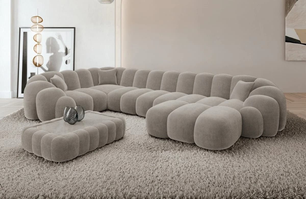 Sofa Dreams Sofa Rajada U Form Stoff Samt Sand - Bild 2