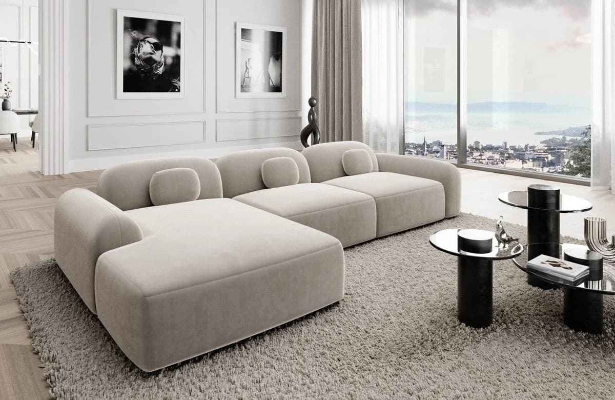 Sofa Dreams Ecksofa Barcelona L Form kurz Samt Bezug Beige - Bild 2