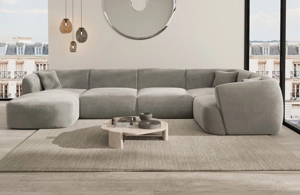 Sofa Dreams Wohnlandschaft Tabarca U-Form Polstersofa Samt grau - Bild 2