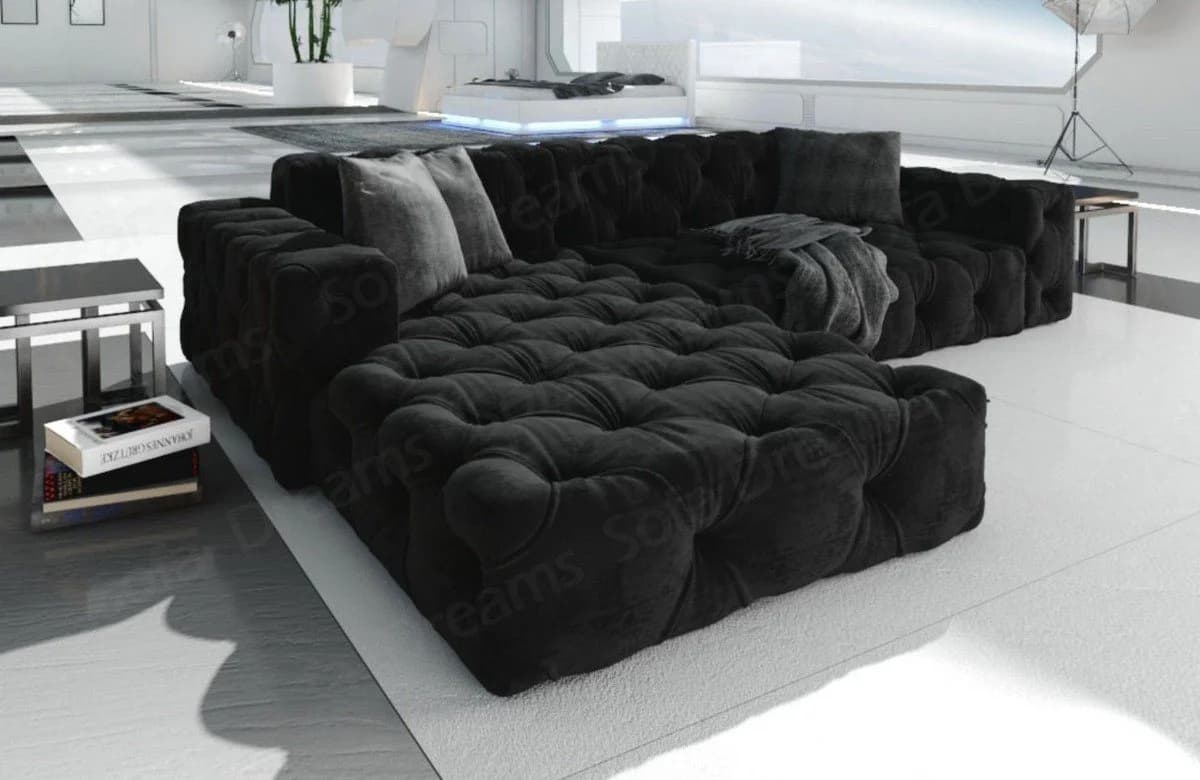 Sofa Dreams Ecksofa Menorca L-Form Schwarz Samtstoff mit Ottomane - Bild 2