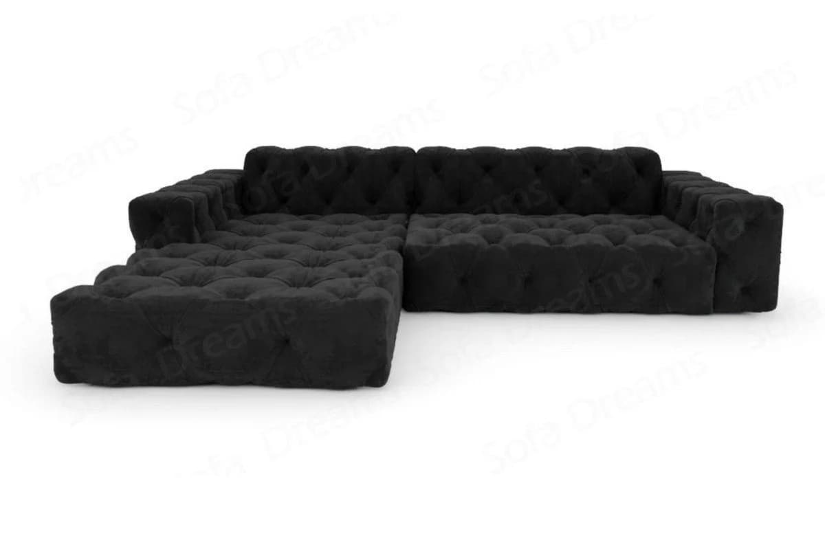 Sofa Dreams Ecksofa Menorca L-Form Schwarz Samtstoff mit Ottomane - Bild 3