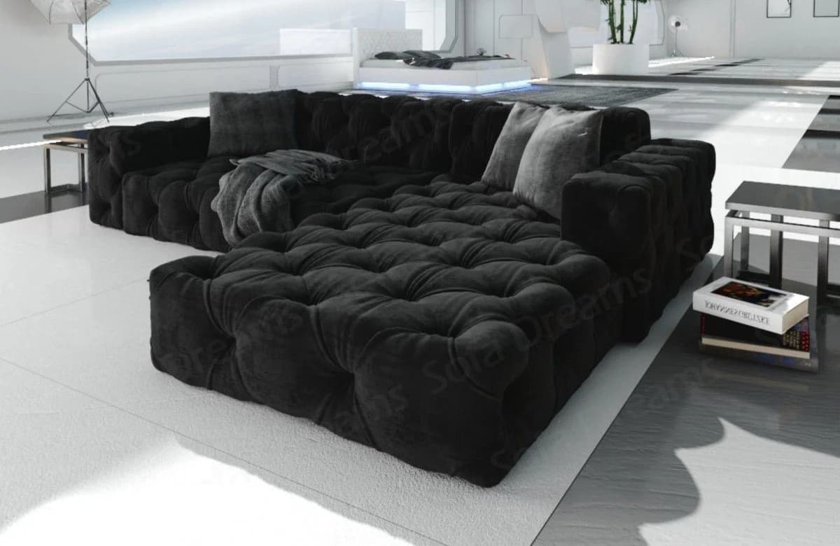 Sofa Dreams Ecksofa Menorca L-Form Schwarz Samtstoff mit Ottomane - Bild 2