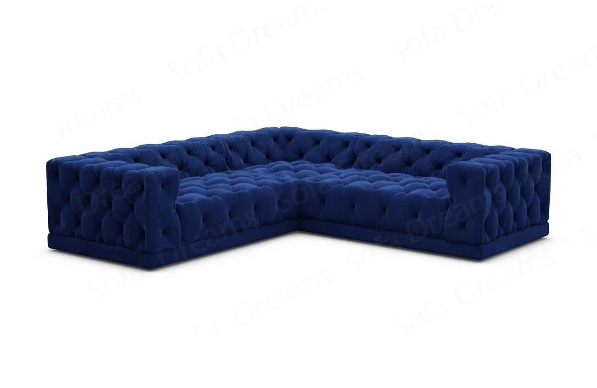 Sofa Dreams Palma Ecksofa L-Form Dunkelblau Samt Chesterfield