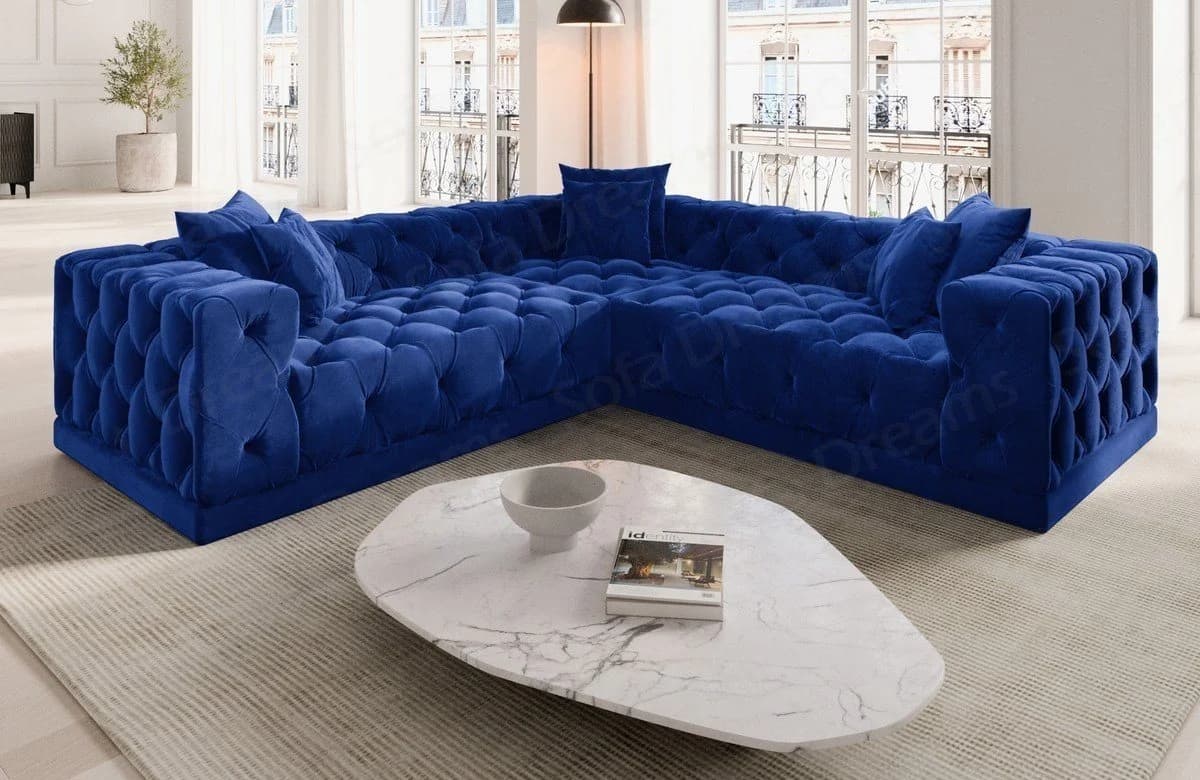 Sofa Dreams Palma Ecksofa L-Form Dunkelblau Samt Chesterfield - Bild 2
