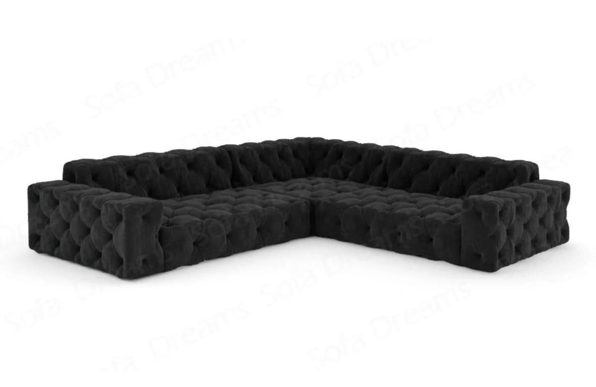 Sofa Dreams Ecksofa Menorca L-Form Samt Schwarz Chesterfield