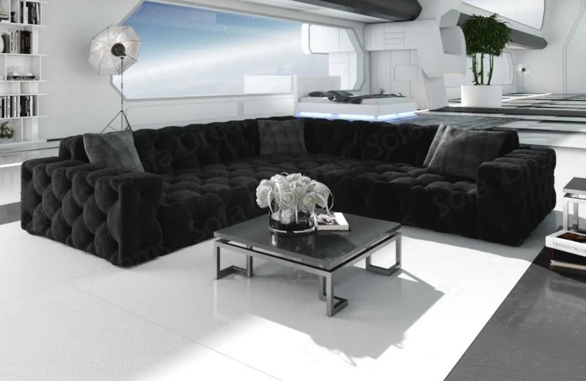 Sofa Dreams Ecksofa Menorca L-Form Samt Schwarz Chesterfield - Bild 2