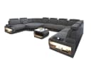 Sofa Dreams Wohnlandschaft Asti U-Form Sofa mit LED & USB-Anschluss grau/schwarz Bild 1