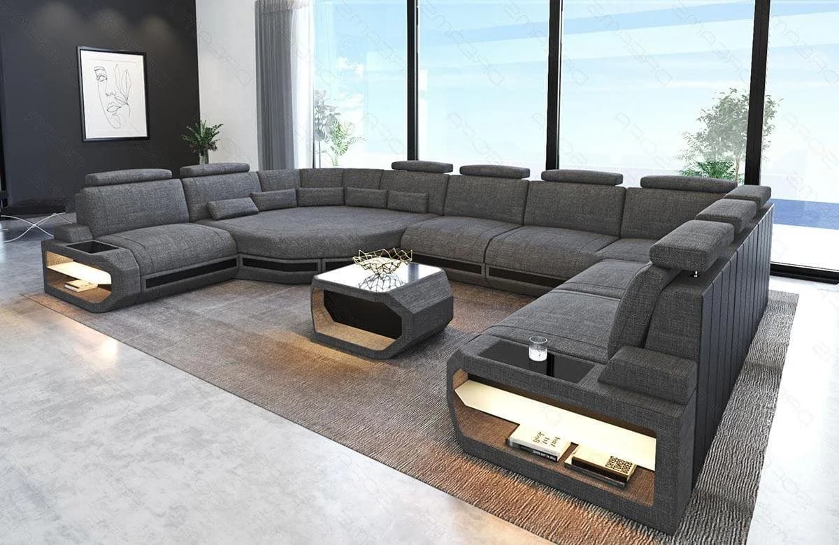 Sofa Dreams Wohnlandschaft Asti U-Form Sofa mit LED & USB-Anschluss grau/schwarz - Bild 2