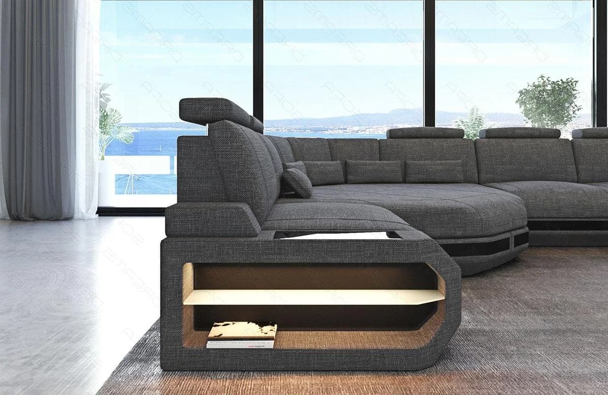 Sofa Dreams Wohnlandschaft Asti U-Form Sofa mit LED & USB-Anschluss grau/schwarz - Bild 3