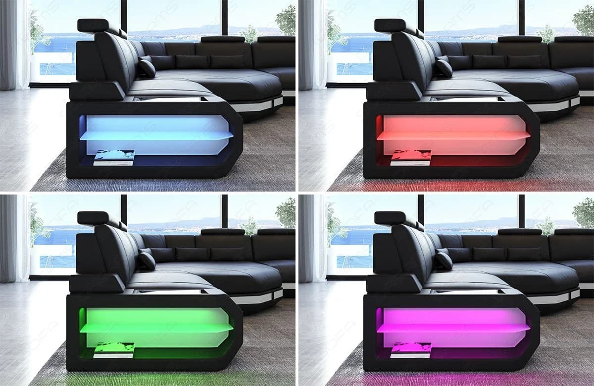 Sofa Dreams Wohnlandschaft Asti U-Form Sofa mit LED & USB-Anschluss grau/schwarz - Bild 4