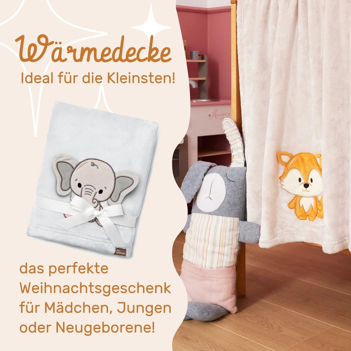 Be Mammy Wohndecke Warme Kuscheldecke Babydecke Grau Elefant