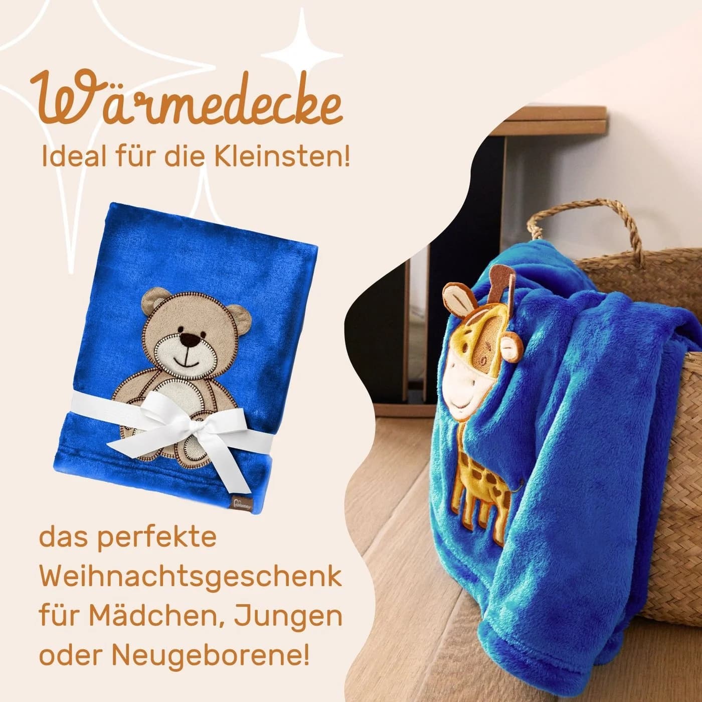 Be Mammy Wohndecke Warme Kuscheldecke Babydecke Dunkelblau - Bär - Bild 3