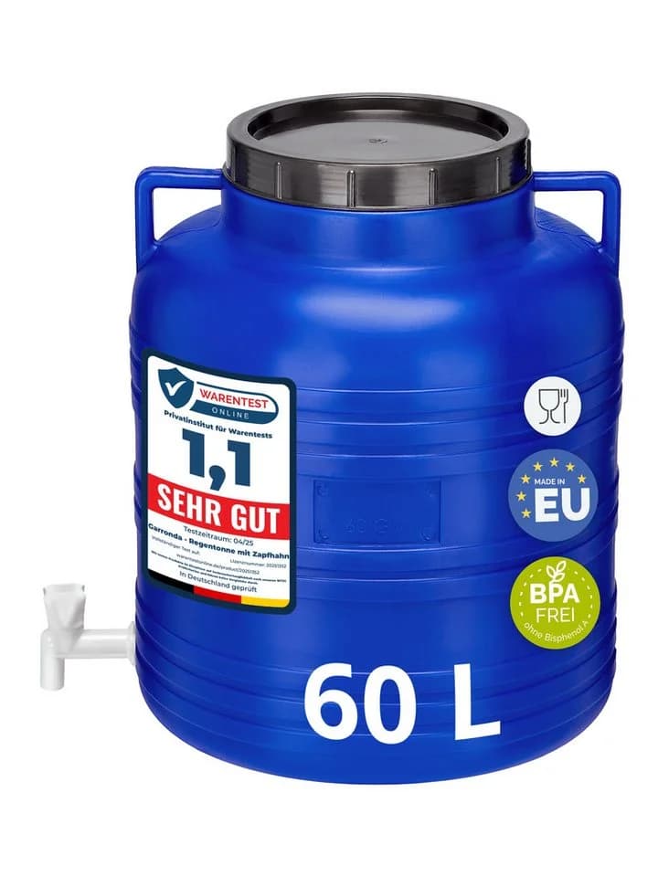 Garronda Regentonne 60 L Blau BPA-frei mit Deckel und Hahn