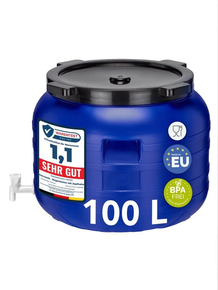 Garronda Regentonne 100L BPA-freies Fass mit Hahn Universalfass für Garten