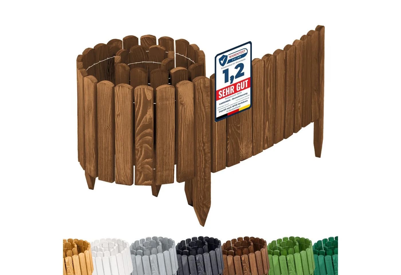 Garronda Rasenkante Holz Beeteimfassung Flexibler Rollborder Dunkelbraun - Bild 2