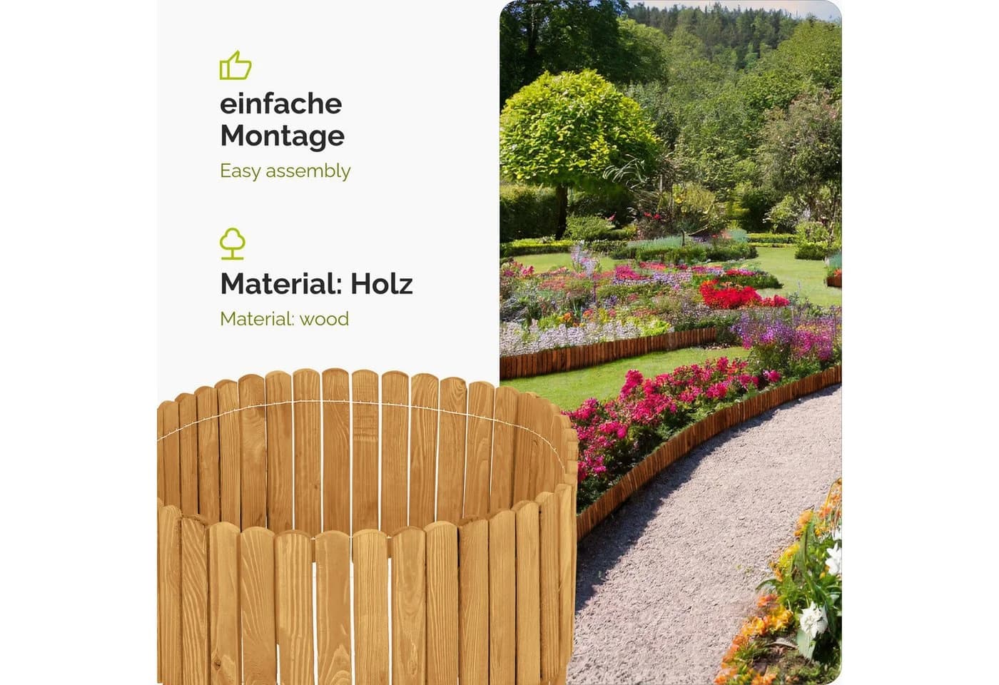 Garronda Zaun Rasenkante Holz Beeteimfassung Flexibler Rollborder - Bild 3