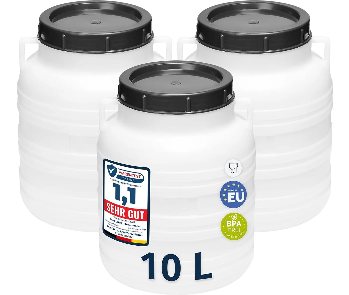 Garronda Regentonne Set 10L BPA-frei Weiß HDPE Universalfass