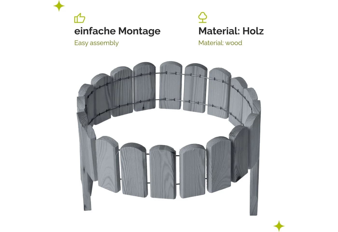 Garronda Zaun Rasenkante Holz Beeteimfassung 100 cm Flexibler Rollborder Grau - Bild 3