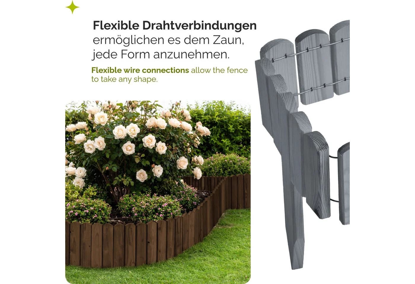 Garronda Zaun Rasenkante Holz Beeteimfassung 100 cm Flexibler Rollborder Grau - Bild 4