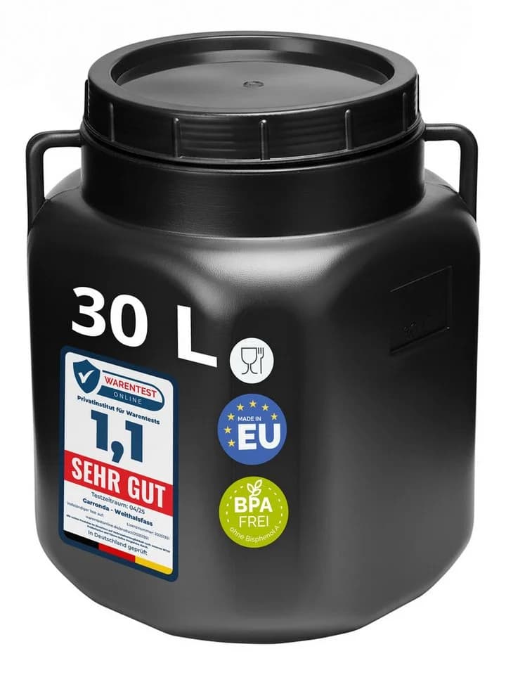 Garronda Regentonne 30l Schwarz BPA-frei Kunststoff Behälter mit Deckel