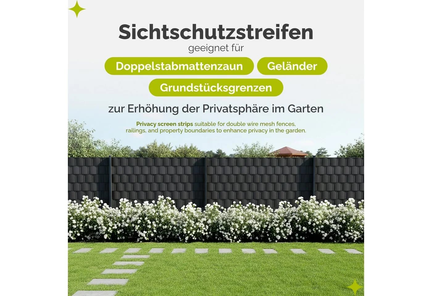 Garronda Sichtschutzstreifen PVC 19cm mit Clips für Doppelstabmattenzaun - Bild 3