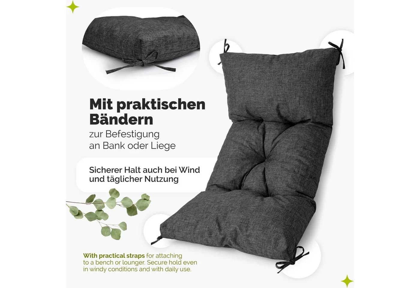 Garronda Bankauflage Schwarz UV-beständig Wasserbeständig - Bild 3