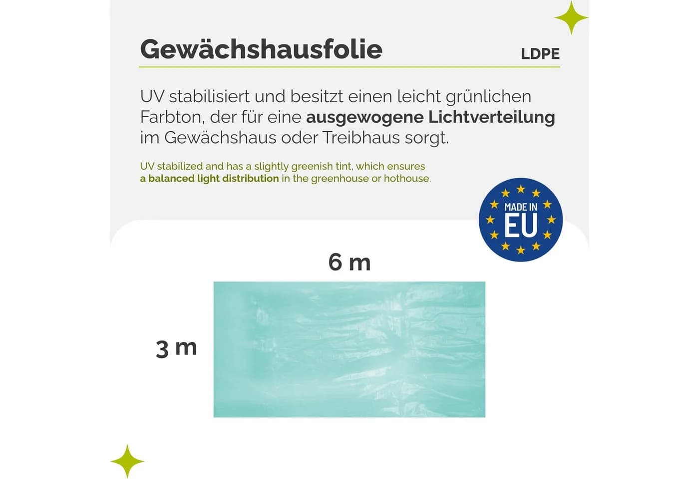 Garronda Gewächshausfolie 3-Schichtig UV-Stabilisiert Grün