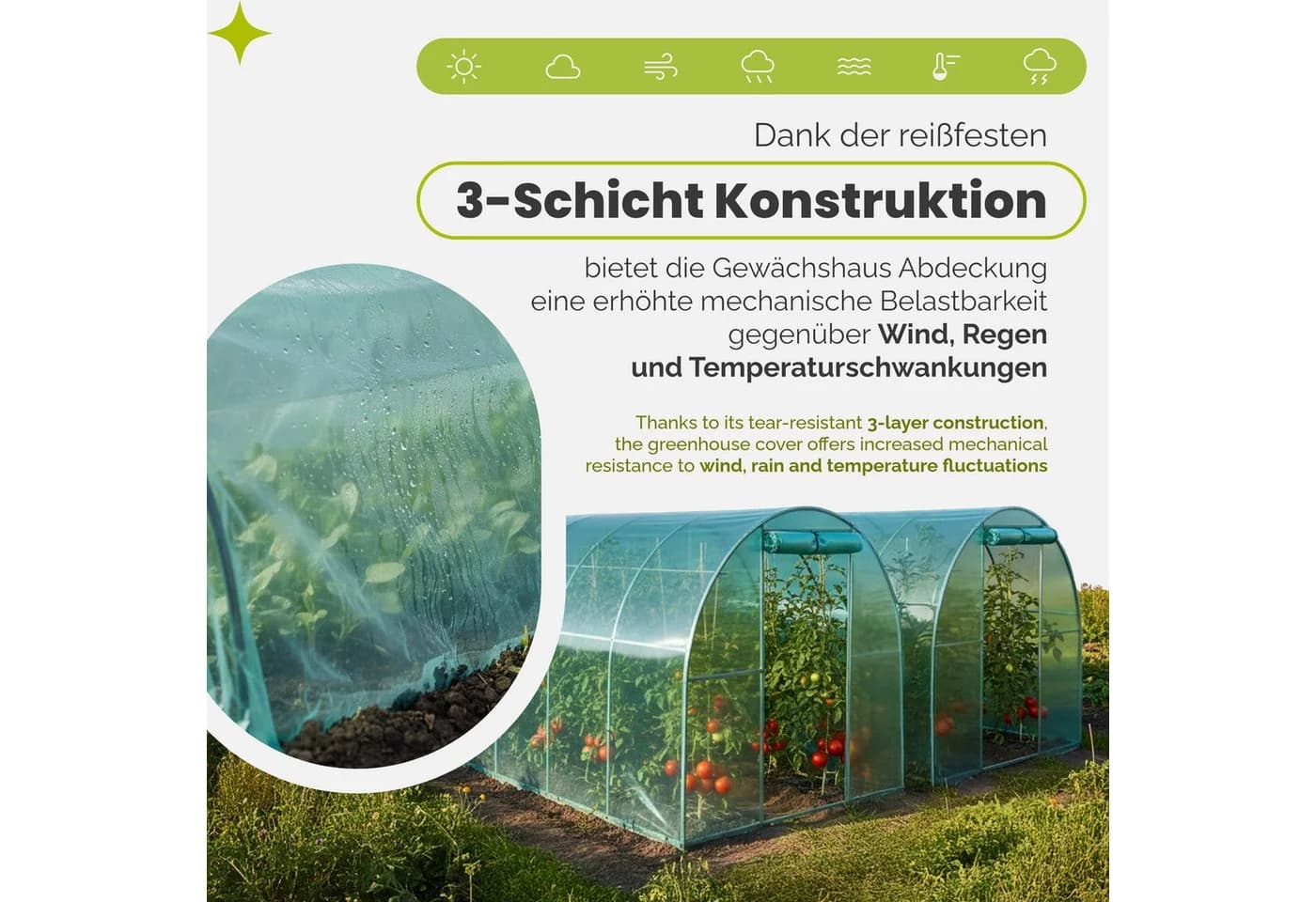 Garronda Gewächshausfolie 3-Schichtig UV-Stabilisiert Grün - Bild 3