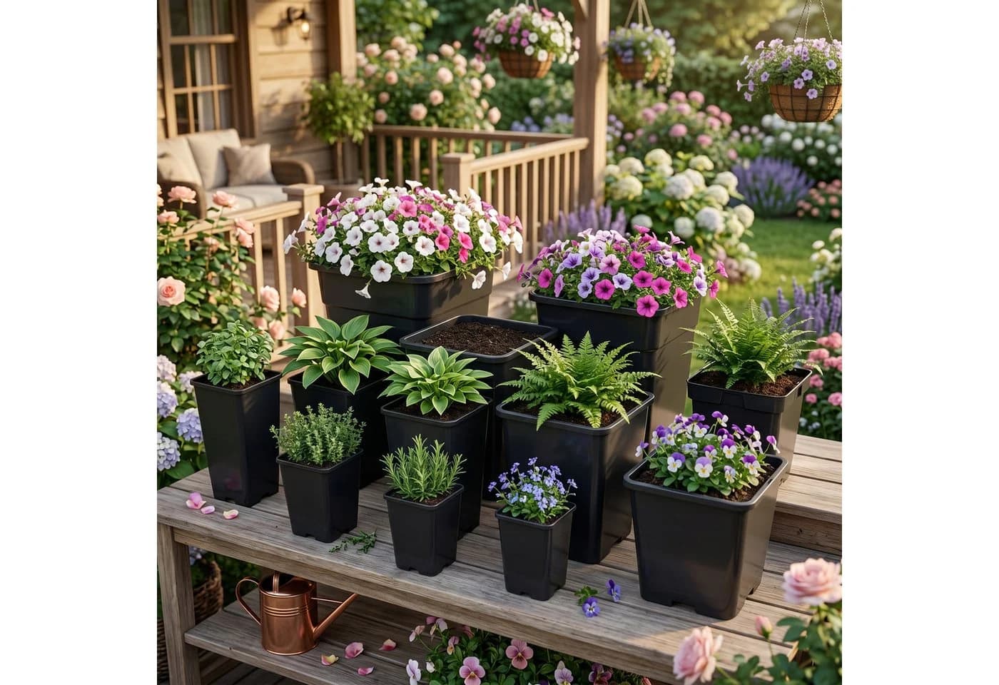 Garronda Blumentopf Kunststoff hoch eckig 10er Set mit Drainagelöchern - Bild 3