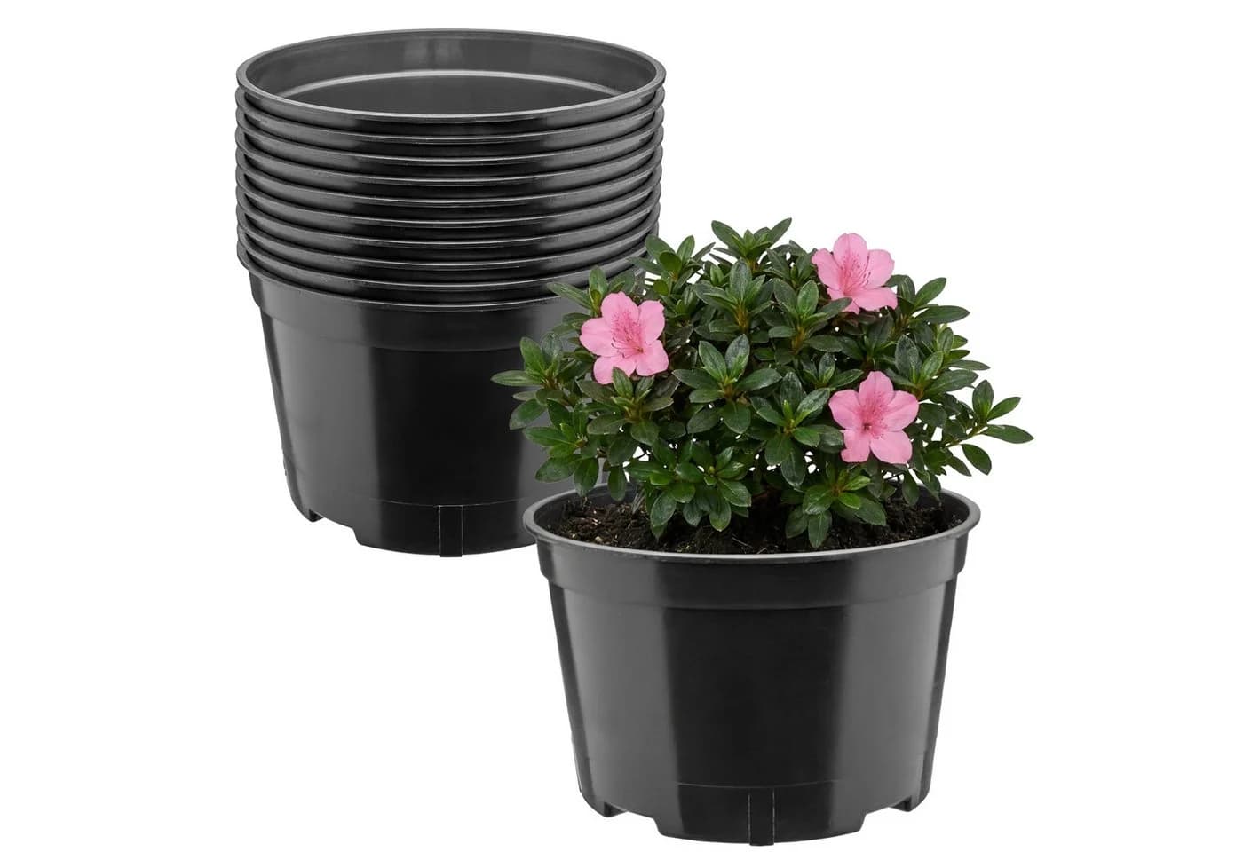 Garronda Blumentopf rund Kunststoff Schwarz 10er Set mit Drainagelöchern - Bild 2