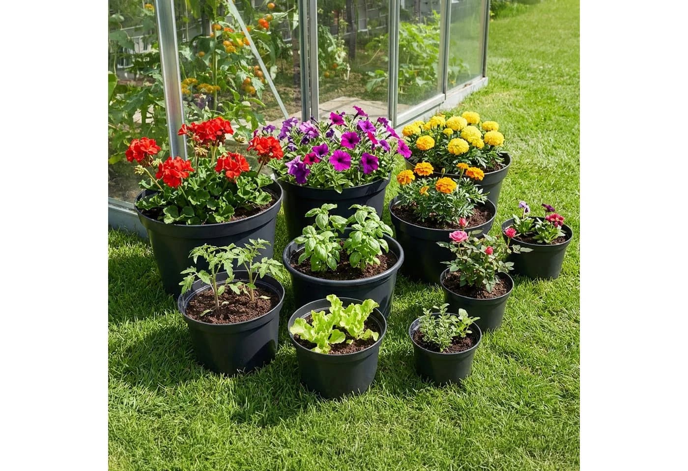 Garronda Blumentopf rund Kunststoff Schwarz 10er Set mit Drainagelöchern - Bild 3