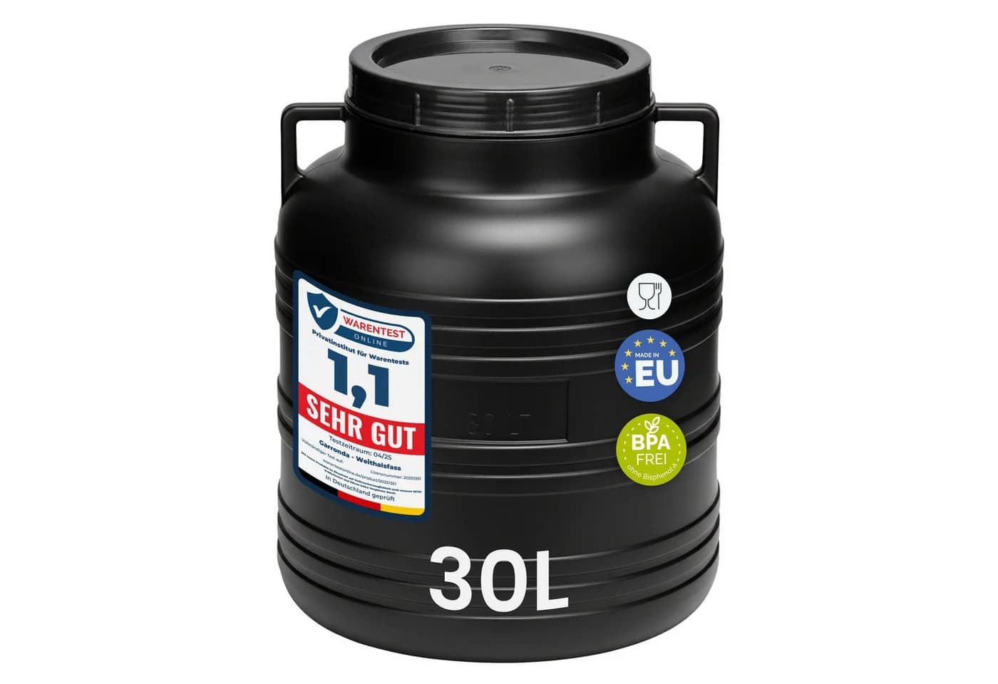 Garronda Regentonne 30L Schwarz Kunststoff Fass mit Deckel