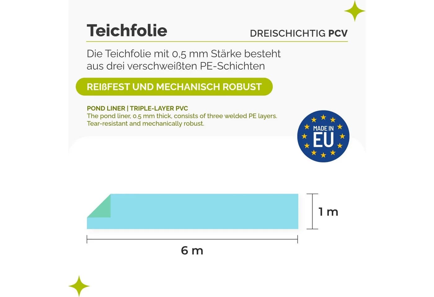 Garronda Teichfolie UV-stabilisiert 0,5 mm 3-lagig 6x1 m