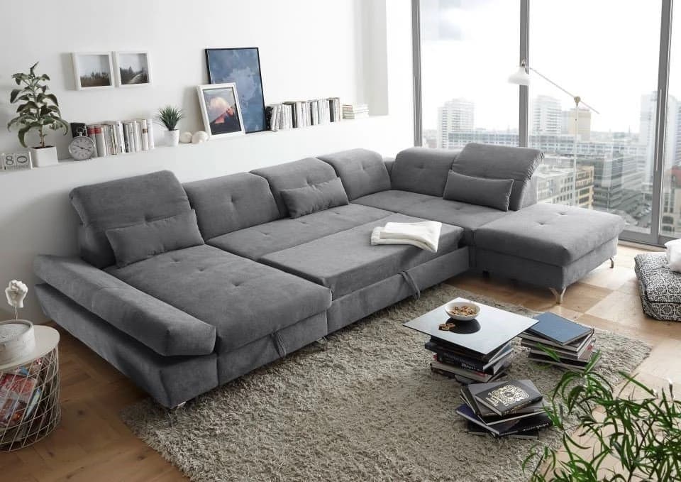 ED Exciting Design Wohnlandschaft Melfi Grau mit Schlaffunktion und Bettkasten