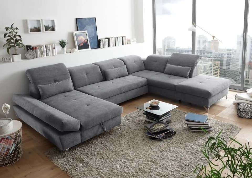 ED Exciting Design Wohnlandschaft Melfi Grau mit Schlaffunktion und Bettkasten - Bild 2