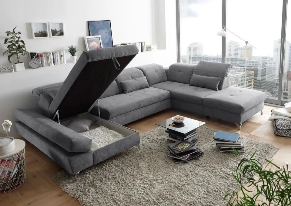 ED Exciting Design Wohnlandschaft Melfi Grau mit Schlaffunktion und Bettkasten - Bild 3