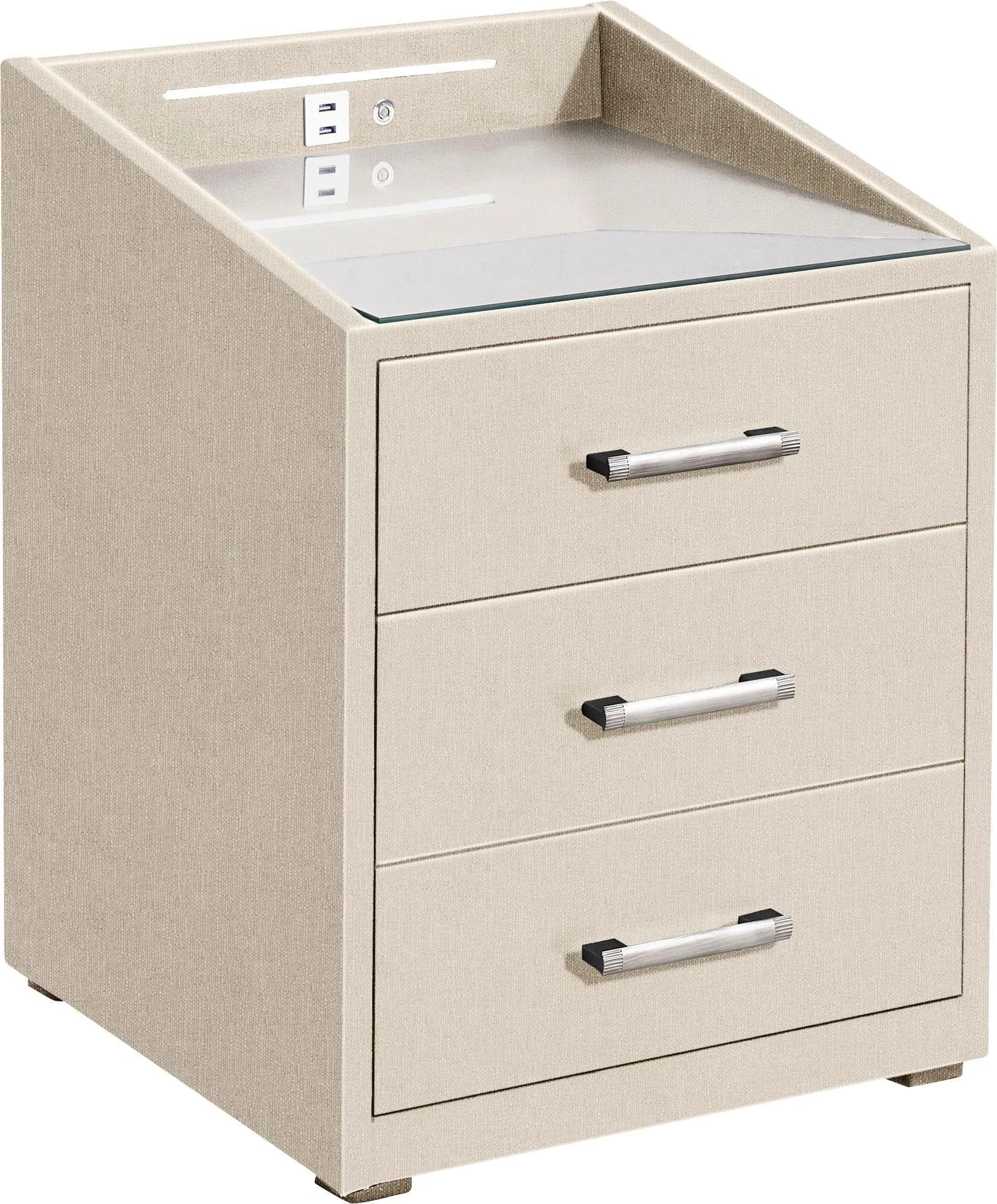 Nachtkonsole Moon mit LED & USB - Beige Glas