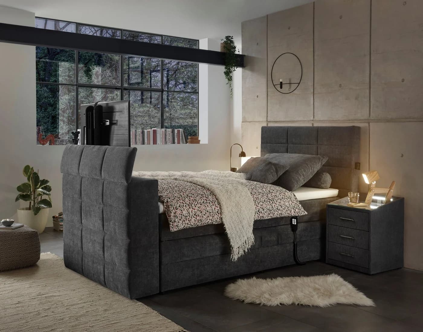 Boxspringbett ED EXCITING DESIGN Denver grau inkl. Motor & TV-Halterung - Bild 2