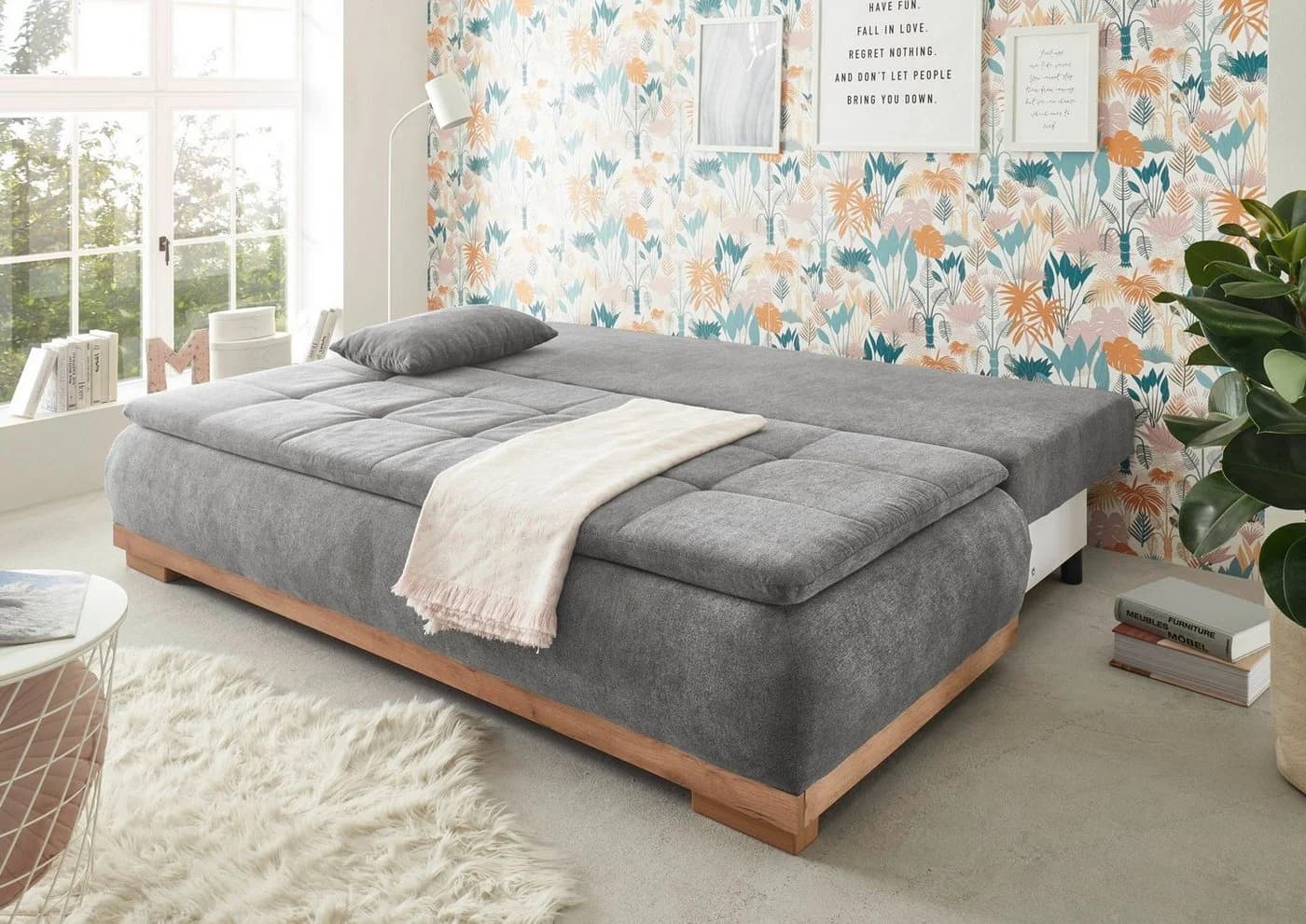 Schlafsofa ED EXCITING DESIGN Mila Grau mit Bettkasten