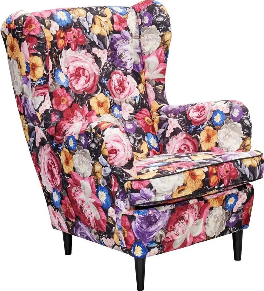 Ohrensessel Laurel Bunt Microvelours Massivholzfüße