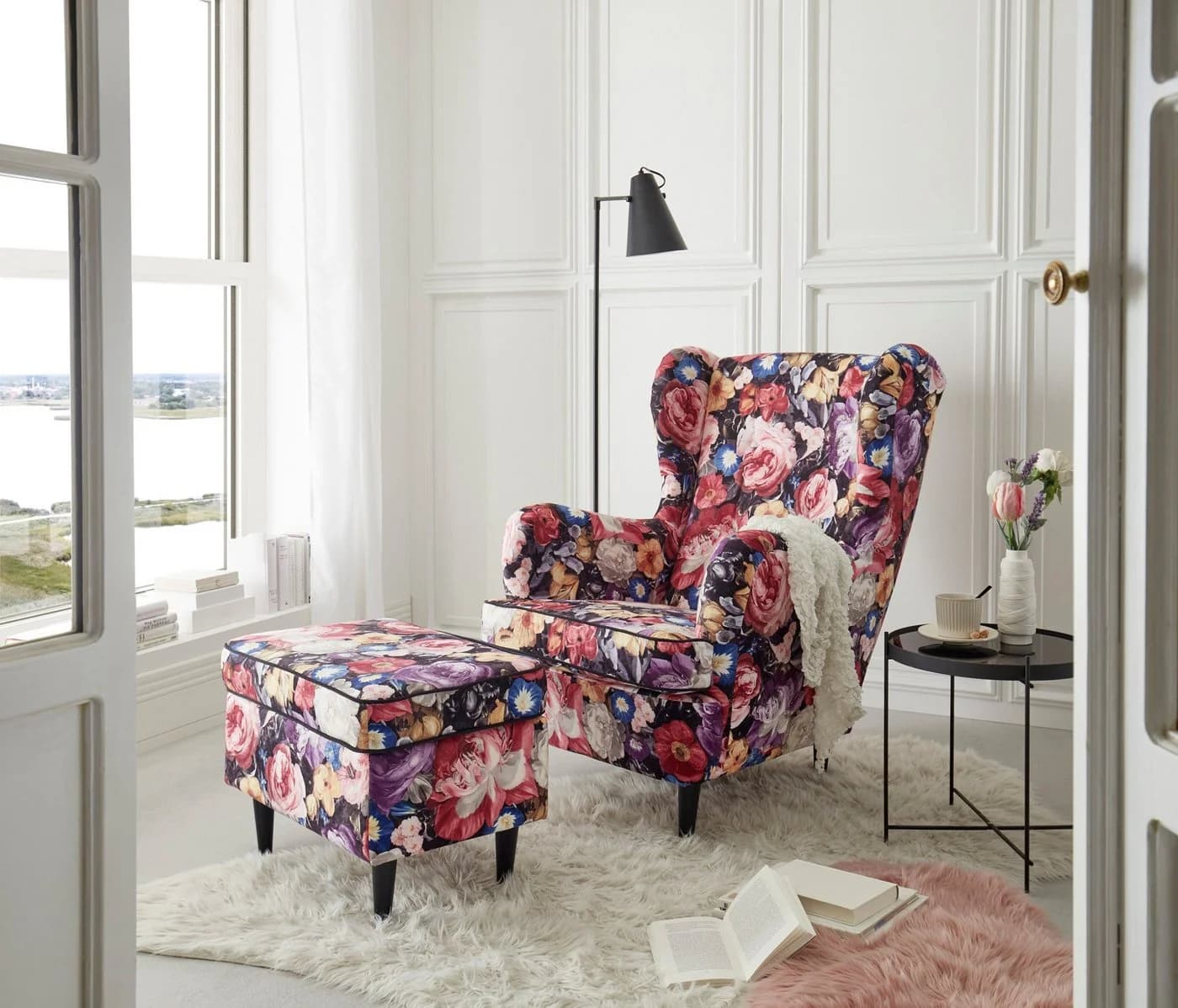 Ohrensessel Laurel Bunt Microvelours Massivholzfüße - Bild 2
