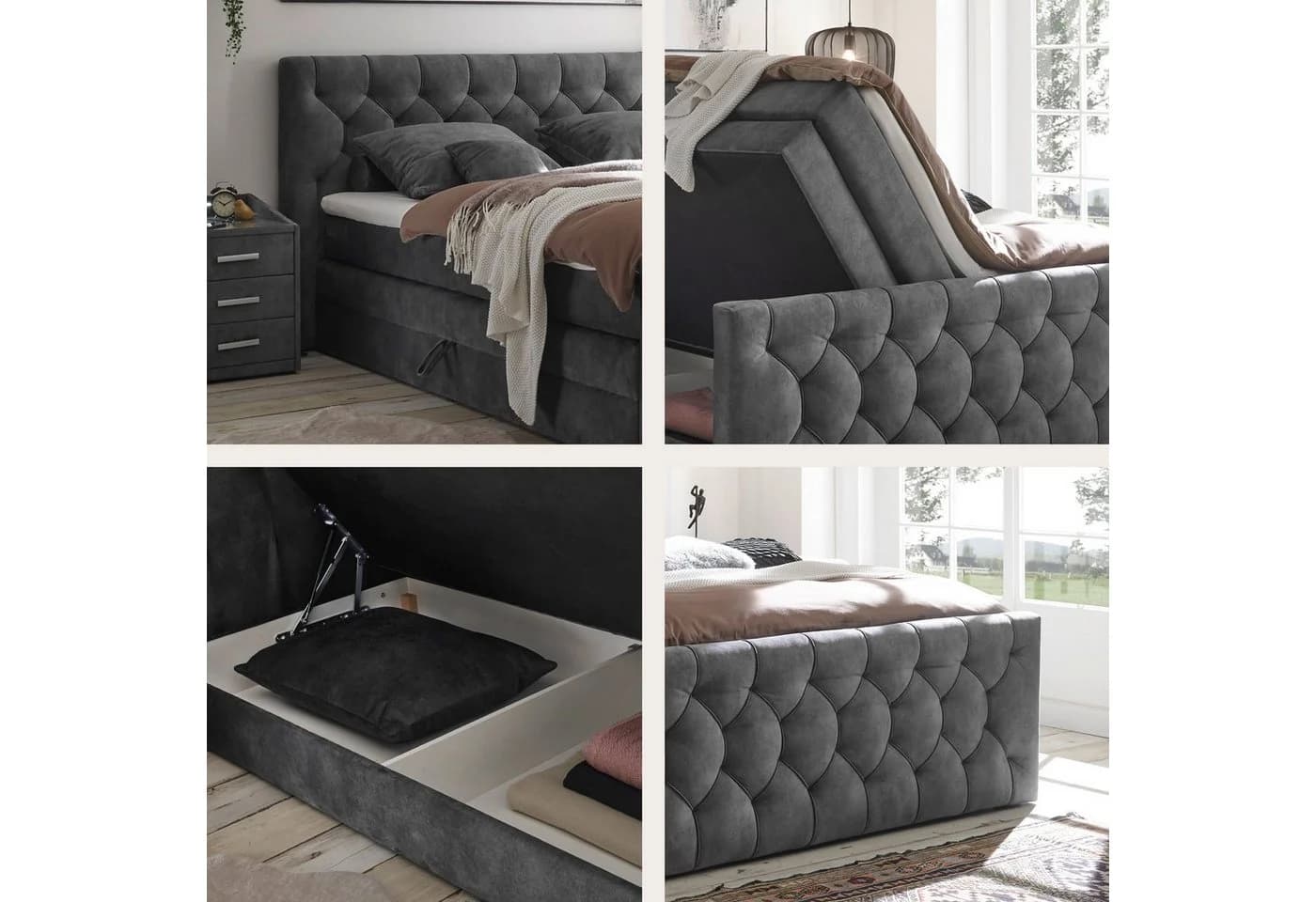 Boxspringbett Cashfield mit Bettkästen und Topper Anthrazit - Bild 4