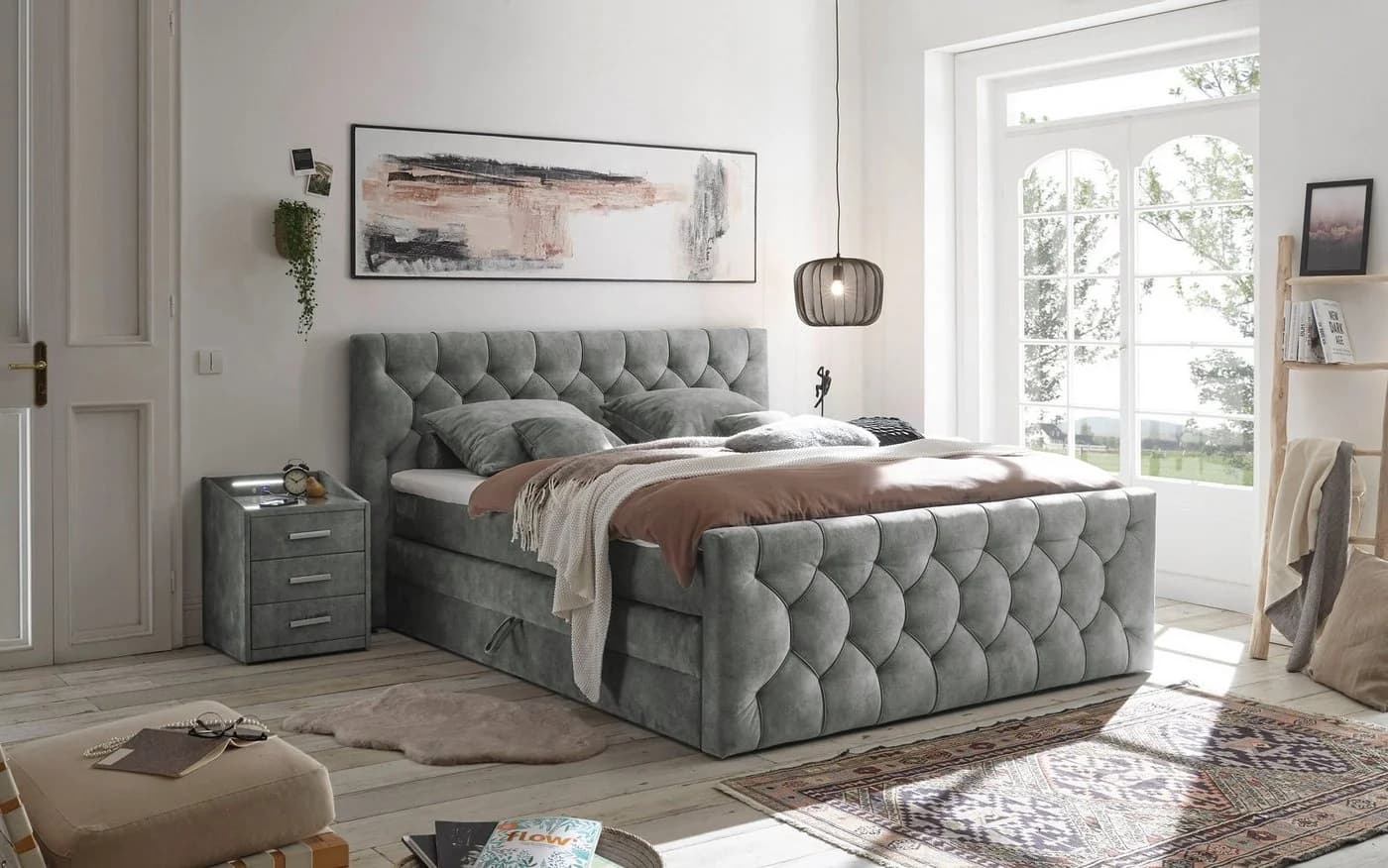 Boxspringbett ED EXCITING DESIGN Cashfield Grau mit Bettkästen - Bild 2