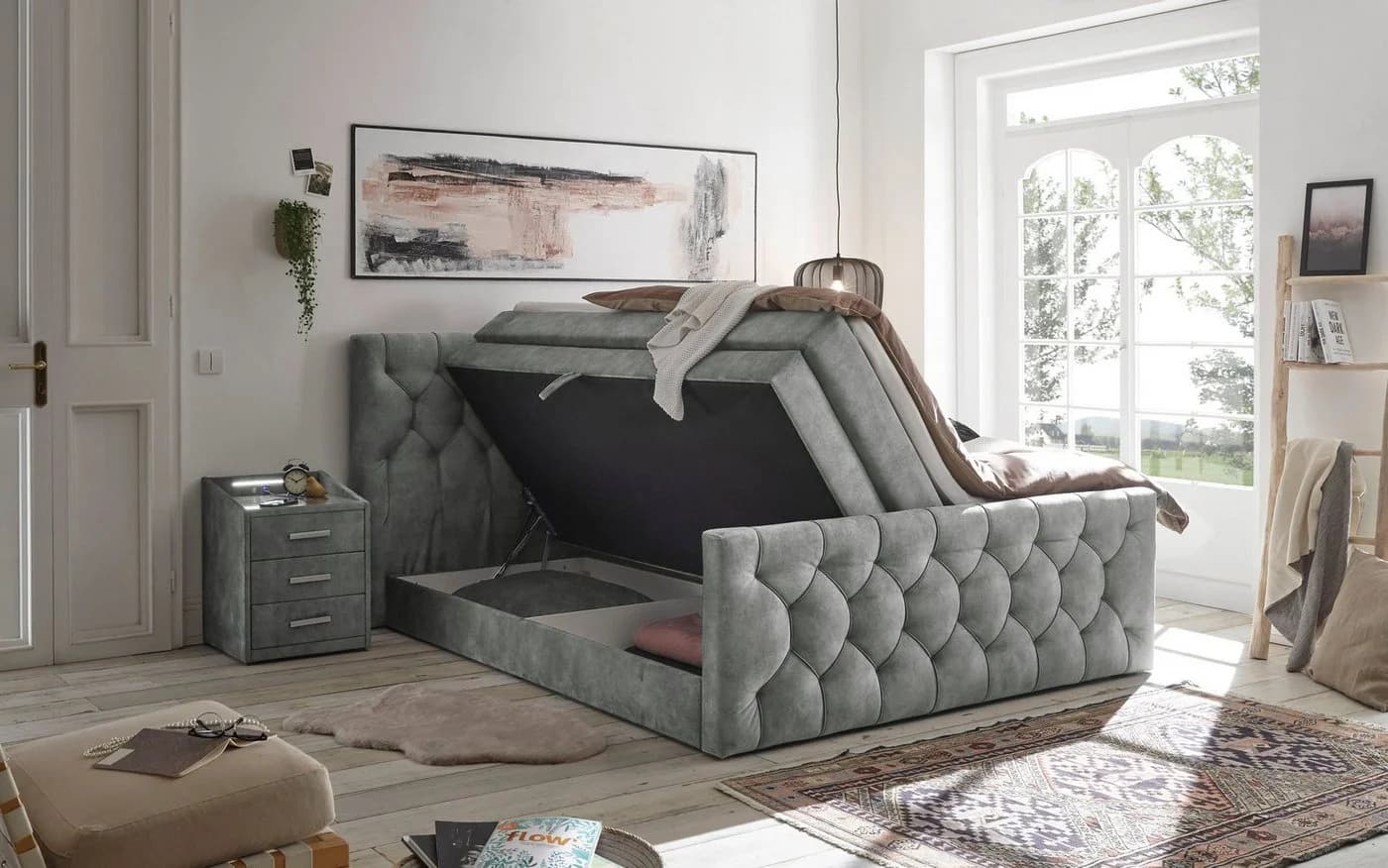 Boxspringbett ED EXCITING DESIGN Cashfield Grau mit Bettkästen - Bild 3