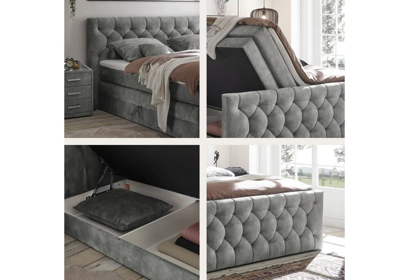 Boxspringbett ED EXCITING DESIGN Cashfield Grau mit Bettkästen - Bild 4