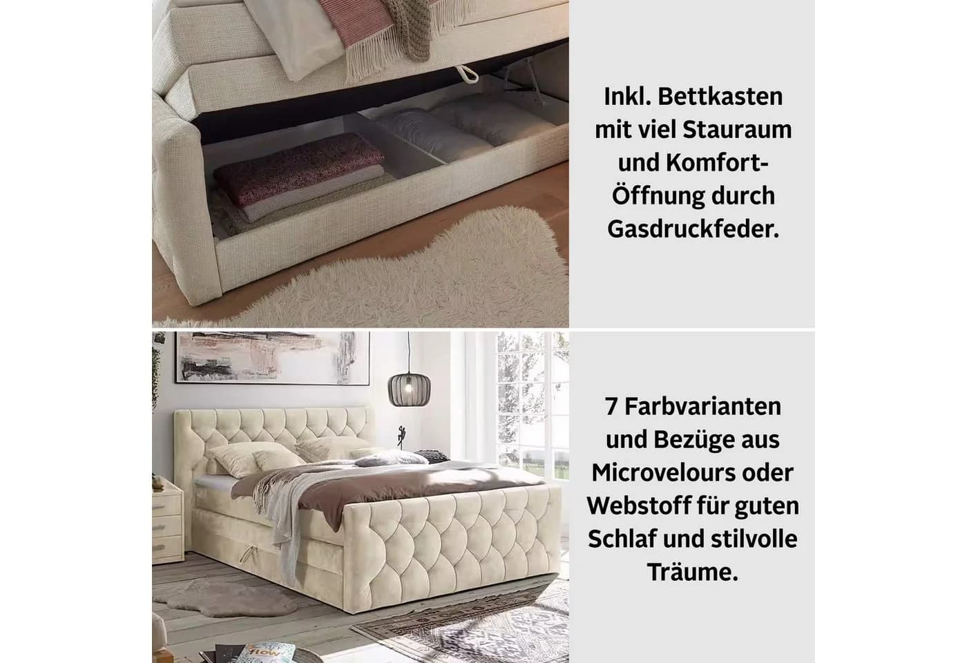 Boxspringbett ED EXCITING DESIGN Cashfield Grau mit Bettkästen - Bild 5